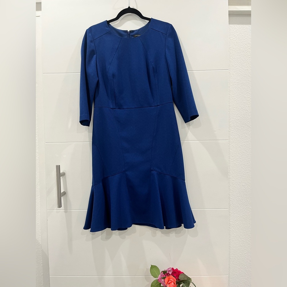 Ann Taylor Royal Blue Long Sleeve Flounce-Hem Dress